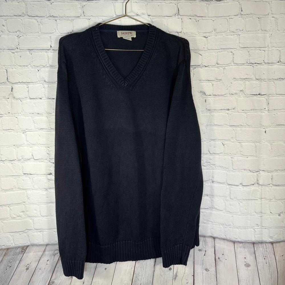 J.Crew Mens XL Navy Blue Linen Cotton Blend V-Neck Long Sleeve Knit Sweater